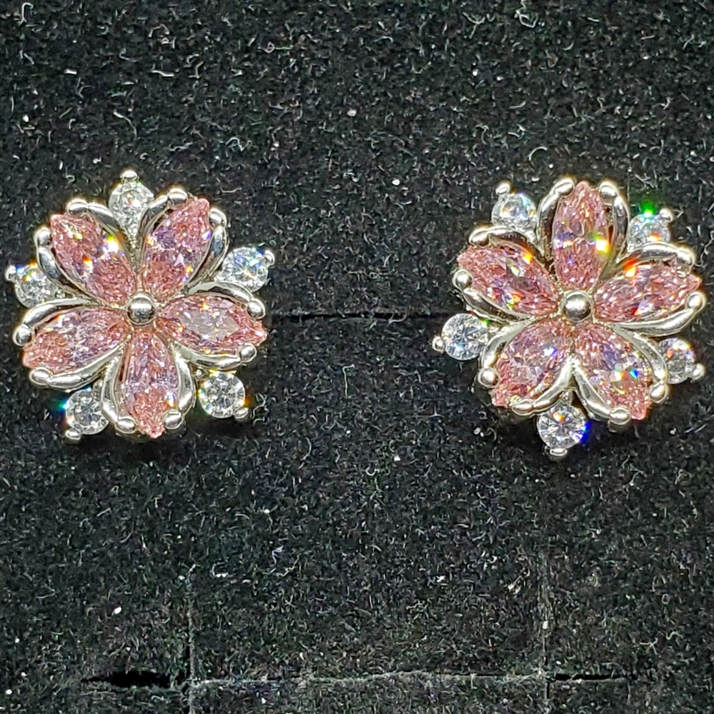 Cz pink and white earrings